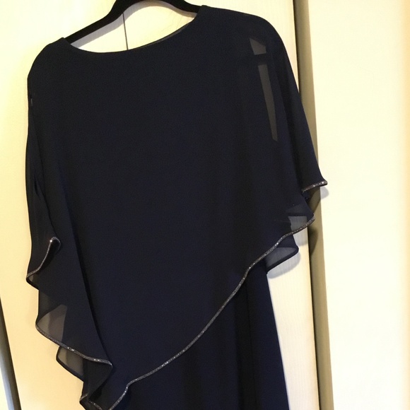 Joseph Ribcoff Embellished Navy Sheath With Asymmetrical Chiffon Overlay Size 10 - Picture 2 of 4
